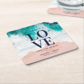 Liefde en het Beach Coastal Wedding Kartonnen Onderzetters (Schuin)