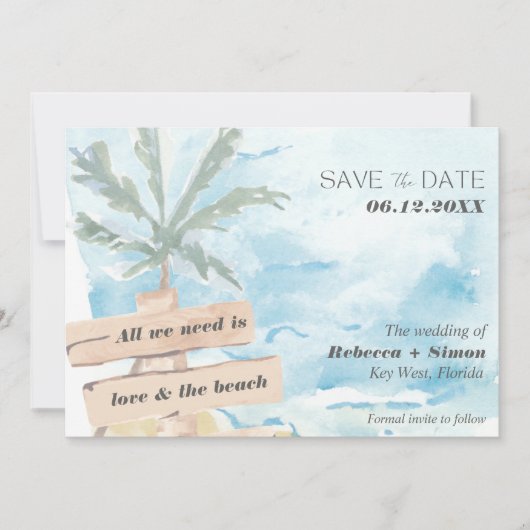 Liefde en het Beach Coastal Wedding Save The Date (Voorkant)