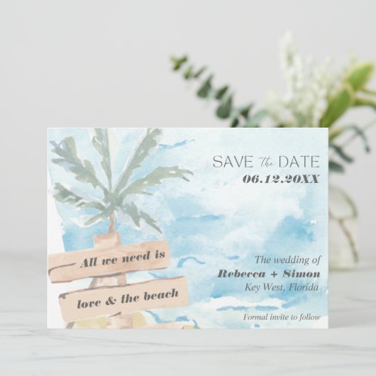 Liefde en het Beach Coastal Wedding Save The Date (Staand voorkant)