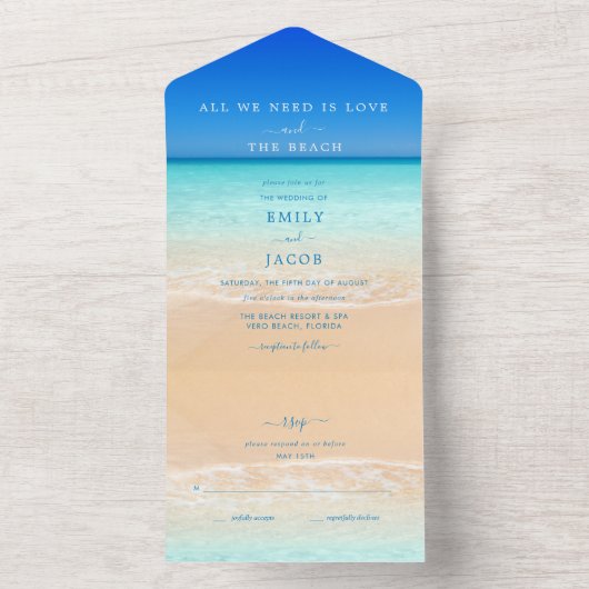 Liefde en het Beach Wedding RSVP All In One Uitnodiging (Binnen)