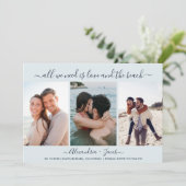 Liefde en het strand 3 foto's Trouw save the date (Staand voorkant)