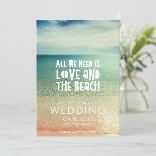 Liefde en het strand bruiloft foto save the date (Staand voorkant)