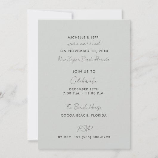 Liefde en het strand Eloped Huwelijksaankondiging Kaart (Achterkant)