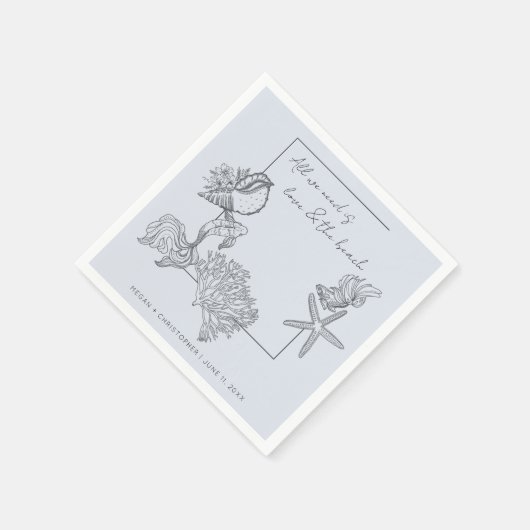 Liefde en het strand Kustzeeschelp bruiloft Servet (Hoek)