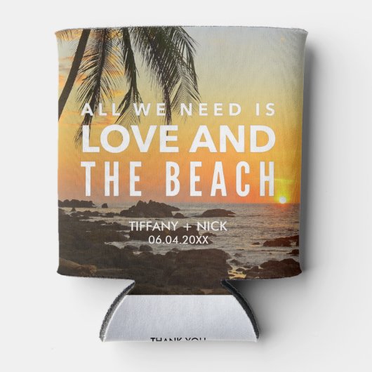 Liefde en het strand trouwdag gunsten blikjeskoeler (Voorkant)