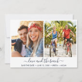 Liefde en het strand twee foto bruiloft save the date (Voorkant)