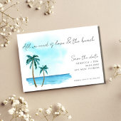 Liefde en het strand Waterverf palm Wedding Save The Date