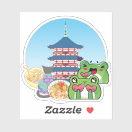Liefde en Japanse gastronomie met kat en kikkers Sticker
