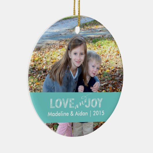 Liefde en Joy | Aangepaste fotoversiering Keramisch Ornament (Rechts)