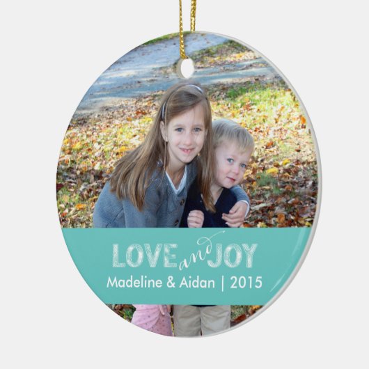 Liefde en Joy | Aangepaste fotoversiering Keramisch Ornament (Links)