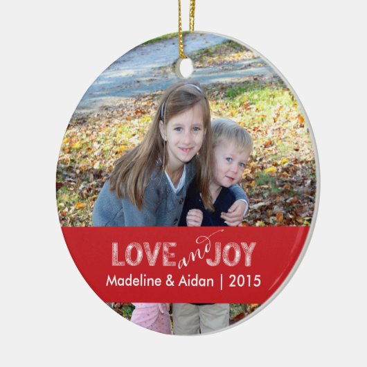Liefde en Joy | Aangepaste fotoversiering Keramisch Ornament (Links)