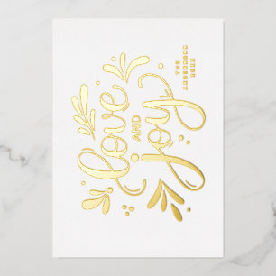 Liefde en Joy. Gold Kerstscript kalligrafie Folie Feestdagenkaart
