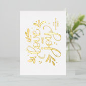 Liefde en Joy. Gold Kerstscript kalligrafie Folie Feestdagenkaart (Staand Voorkant)