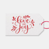 Liefde en Joy. Rood kerstscript kalligrafie Cadeaulabel (Voorkant (Horizontaal))