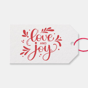 Liefde en Joy. Rood kerstscript kalligrafie Cadeaulabel
