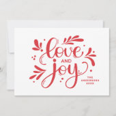 Liefde en Joy. Rood kerstscript kalligrafie Feestdagenkaart (Voorkant)