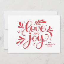 Liefde en Joy. Rood kerstscript kalligrafie