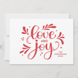 Liefde en Joy. Rood kerstscript kalligrafie Feestdagenkaart