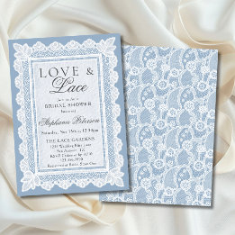 Liefde en Kant Vintage Blauwe Kant Bruiloftsfeest Kaart