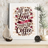 Liefde en Koffie Quote met Hart en Koffiebonen Poster