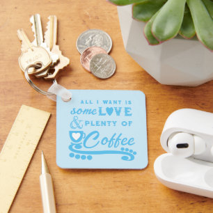 Liefde en koffie voeg initiaal toe blauw sleutelhanger