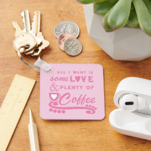 Liefde en koffie voeg initiaal toe roze sleutelhanger