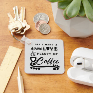 Liefde en koffie voeg initialen toe zwart sleutelhanger