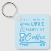 Liefde en koffie voegen initialen blauw toe sleutelhanger (Voorkant)