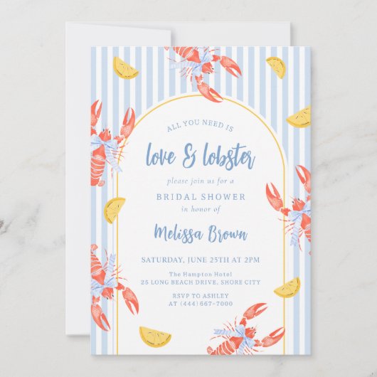 Liefde en Kreeft Zeevruchten Bruids Douche Uitnodi Kaart (Voorkant)