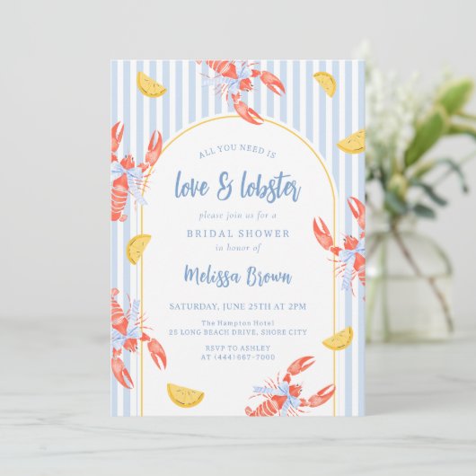 Liefde en Kreeft Zeevruchten Bruids Douche Uitnodi Kaart (Staand voorkant)