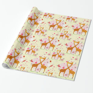 Liefde en kussen Giraffes Cadeaupapier