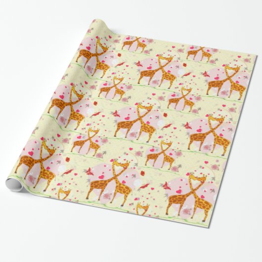 Liefde en kussen Giraffes Cadeaupapier (Uitgerold)