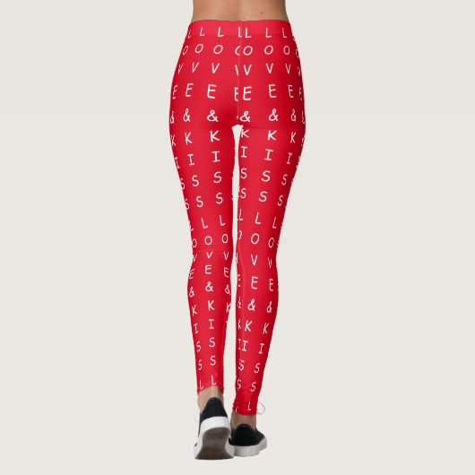 liefde en kussen, leuk rood wit tekstontwerp leggings (Achterkant)