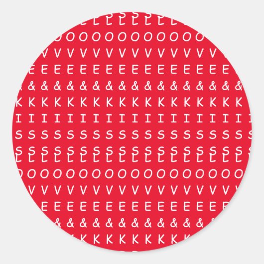 liefde en kussen, leuk rood wit tekstontwerp ronde sticker (Voorkant)