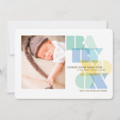 Liefde en kussen Typografie Baby Jongen Foto Geboo Aankondiging (Voorkant)