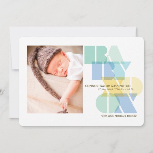 Liefde en kussen Typografie Baby Jongen Foto Geboo Aankondiging (Voorkant)