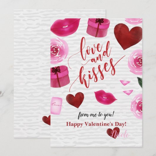 Liefde en kussen Valentijnsdag Kaart (Voorkant / Achterkant)