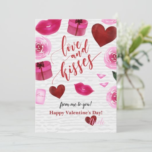 Liefde en kussen Valentijnsdag Kaart (Staand voorkant)