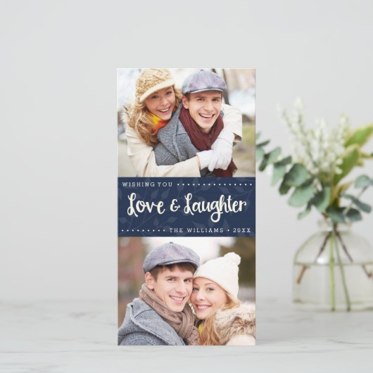 Liefde en Lach Verticale Vakantiefotokaart Feestdagenkaart (Staand voorkant)