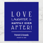 Liefde en Lachen Navy Blauw Bruiloft Wijn Etiket (Enkel label)