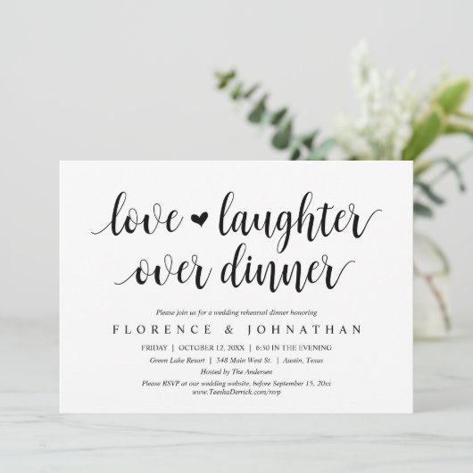 Liefde en lachen over bruiloftsrepetitie kaart (Staand voorkant)