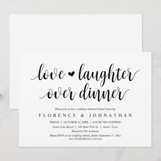 Liefde en lachen over bruiloftsrepetitie kaart (Voorkant / Achterkant)