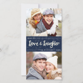 Liefde en Lachen Verticale Vakantiefotokaart Feestdagenkaart