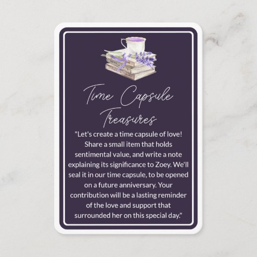 Liefde en Lavendel | Tijdcapsuleschatten Informatiekaartje (Voorkant)