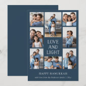 Liefde en Licht | Blauwe Multi Foto Familie Hanukk Feestdagenkaart (Voorkant / Achterkant)