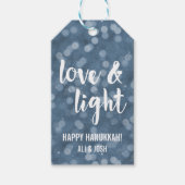 Liefde en licht | Blue Bokeh Hanukkah Cadeaulabel (Voorkant)