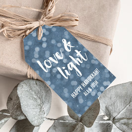 Liefde en licht | Blue Bokeh Hanukkah Cadeaulabel