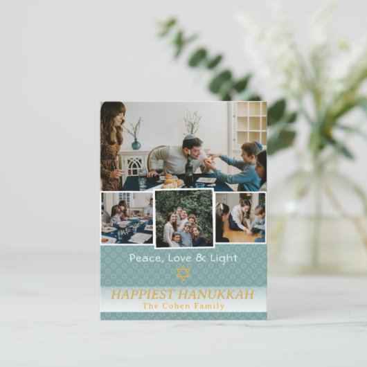 Liefde en Licht | Chanoeka familie foto Collage Feestdagenkaart (Staand voorkant)