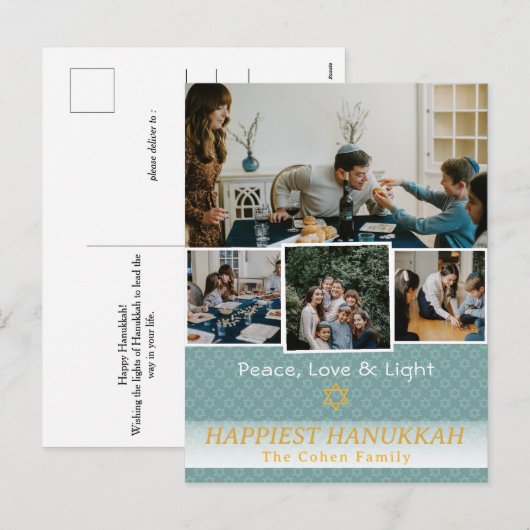 Liefde en Licht | Chanoeka familie foto Collage Feestdagenkaart (Voorkant / Achterkant)