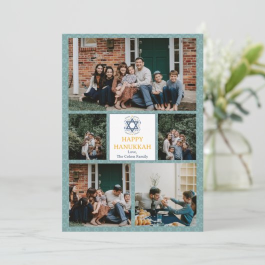 Liefde en Licht | Chanoeka familie fotocollage Feestdagenkaart (Staand voorkant)